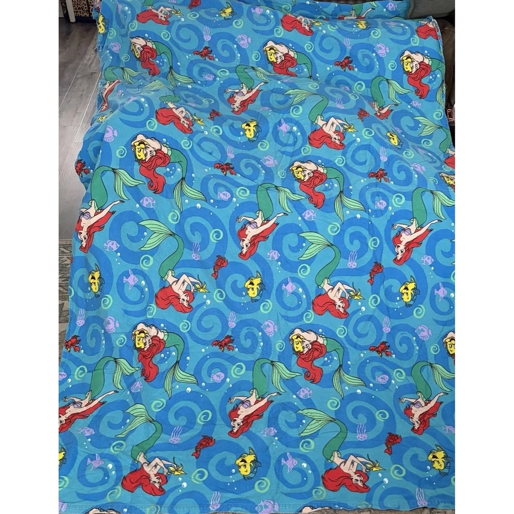 The Little Mermaid 2 Piece Twin Flannel Sheet Set Fitted Flat‎ Disney Vintage